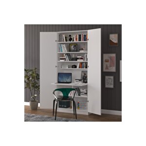 Sonamo Modern Dolaplı Çalışma Masası Kitaplıklı Raflı Bilgisayar Ofis Ders Çalışma Yemek Masası Beyaz