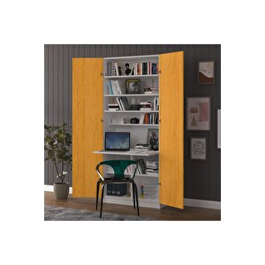 Sonamo Modern Dolaplı Çalışma Masası Kitaplıklı Raflı Bilgisayar Ofis Ders Çalışma Yemek Masası Afrika Ceviz