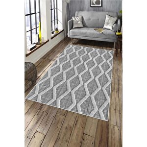 Makinede Yıkanabilir Leke Tutmaz  gri Deko Deri Kaymaz Taban Simetrik Salon Saçaksız Halı A250 160x230 cm