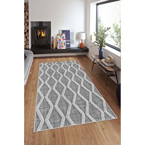 Makinede Yıkanabilir Leke Tutmaz  gri Deko Deri Kaymaz Taban Simetrik Salon Saçaksız Halı A250 160x230 cm