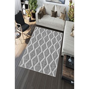 Makinede Yıkanabilir Leke Tutmaz  gri Deko Deri Kaymaz Taban Simetrik Salon Saçaksız Halı A250