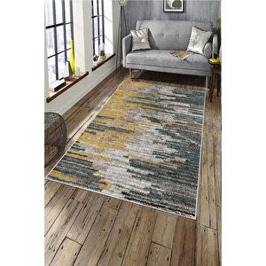 Makinede Yıkanabilir Leke Tutmaz  yeşil Deko Deri Kaymaz Taban Modern Salon Saçaksız Halı A162 80x200 cm