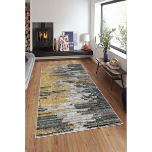 Makinede Yıkanabilir Leke Tutmaz  yeşil Deko Deri Kaymaz Taban Modern Salon Saçaksız Halı A162 180x280 cm