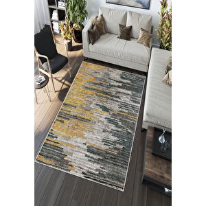 Makinede Yıkanabilir Leke Tutmaz  yeşil Deko Deri Kaymaz Taban Modern Salon Saçaksız Halı A162