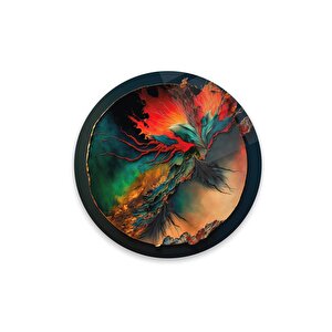 Renkli Soyut Yuvarlak Cam Tablo | Hediyelik, Dekoratif, Ofis, Mutfak 30x30 cm
