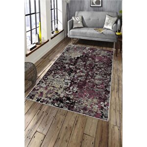 Makinede Yıkanabilir Leke Tutmaz  mürdüm Deko Deri Kaymaz Simetrik Salon Saçaksız Halı A247 100x200 cm