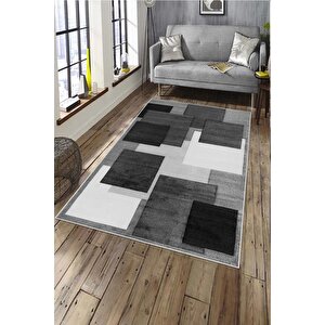 Makinede Yıkanabilir Leke Tutmaz  gri Deko Deri Kaymaz Taban Simetrik Salon Saçaksız Halı A236 80x200 cm