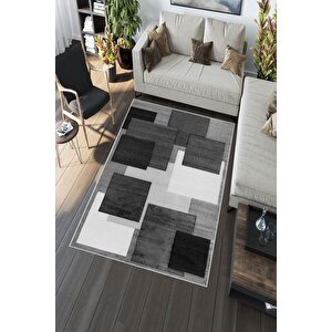 Makinede Yıkanabilir Leke Tutmaz  gri Deko Deri Kaymaz Taban Simetrik Salon Saçaksız Halı A236