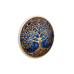 Mavi Gold Hayat Ağacı Yuvarlak Cam Tablo | Hediyelik, Dekoratif, Ofis, Mutfak 30x30 cm