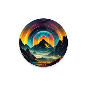 Dağ Manzarası Yuvarlak Cam Tablo | Hediyelik, Dekoratif, Ofis, Mutfak 50x50 cm