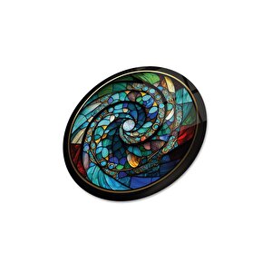 Soyut Vitray Yuvarlak Cam Tablo | Hediyelik, Dekoratif, Ofis, Mutfak 50x50 cm