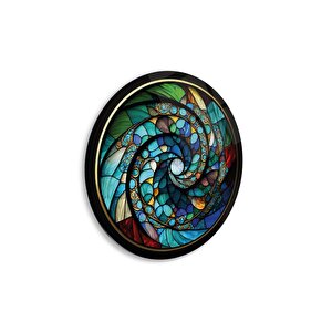Soyut Vitray Yuvarlak Cam Tablo | Hediyelik, Dekoratif, Ofis, Mutfak 50x50 cm