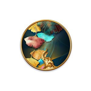 Gold Yapraklar Yuvarlak Cam Tablo | Hediyelik, Dekoratif, Ofis, Mutfak 30x30 cm
