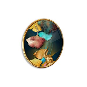 Gold Yapraklar Yuvarlak Cam Tablo | Hediyelik, Dekoratif, Ofis, Mutfak 30x30 cm