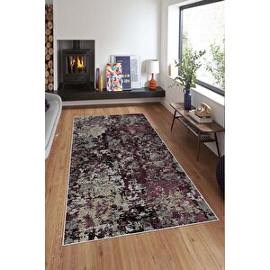 Makinede Yıkanabilir Leke Tutmaz  mürdüm Deko Deri Kaymaz Simetrik Salon Saçaksız Halı A247 120x180 cm