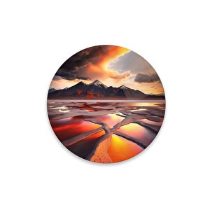 Manzara Yuvarlak Cam Tablo | Hediyelik, Dekoratif, Ofis, Mutfak 50x50 cm
