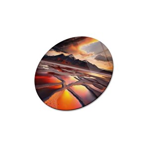 Manzara Yuvarlak Cam Tablo | Hediyelik, Dekoratif, Ofis, Mutfak 50x50 cm