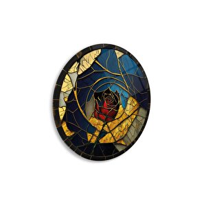 Gül Vitray Yuvarlak Cam Tablo | Hediyelik, Dekoratif, Ofis, Mutfak 50x50 cm