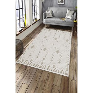 Makinede Yıkanabilir Leke Tutmaz  kahverengi Deko Deri Kaymaz Taban Simetrik Salon Saçaksız Halı A264 80x300 cm