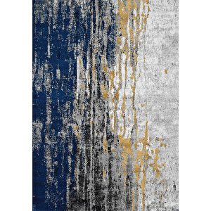 Makinede Yıkanabilir Leke Tutmaz  lacivert Deko Deri Kaymaz Taban Modern Salon Saçaksız Halı A157 100x200 cm