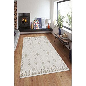 Makinede Yıkanabilir Leke Tutmaz  kahverengi Deko Deri Kaymaz Taban Simetrik Salon Saçaksız Halı A264 160x230 cm