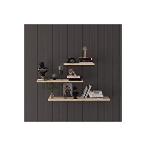 Modern Organizer Düzenleyici Dekoratif Kitaplık Banyo Mutfak 3'lü Duvarrafı Safir Meşe
