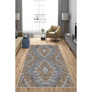 Makinede Yıkanabilir Leke Tutmaz  kahverengi Deko Deri Kaymaz Taban Modern Salon Saçaksız Halı A129