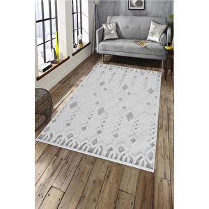 Makinede Yıkanabilir Leke Tutmaz  gri Deko Deri Kaymaz Taban Simetrik Salon Saçaksız Halı A266 200x300 cm