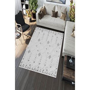 Makinede Yıkanabilir Leke Tutmaz  gri Deko Deri Kaymaz Taban Simetrik Salon Saçaksız Halı A266