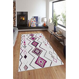 Makinede Yıkanabilir Leke Tutmaz  pembe Deko Deri Kaymaz Taban Etnik Salon Saçaksız Halı A292 200x300 cm