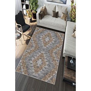 Makinede Yıkanabilir Leke Tutmaz  kahverengi Deko Deri Kaymaz Taban Modern Salon Saçaksız Halı A129