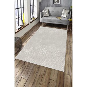 Makinede Yıkanabilir Leke Tutmaz  bej Deko Deri Kaymaz Taban Modern Salon Saçaksız Halı A192 100x200 cm