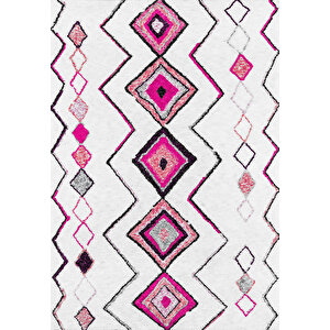 Makinede Yıkanabilir Leke Tutmaz  pembe Deko Deri Kaymaz Taban Etnik Salon Saçaksız Halı A292 160x230 cm
