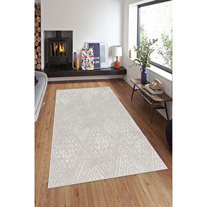 Makinede Yıkanabilir Leke Tutmaz  bej Deko Deri Kaymaz Taban Modern Salon Saçaksız Halı A192 80x150 cm