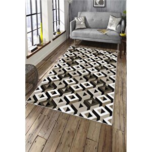Makinede Yıkanabilir Leke Tutmaz  kahverengi Deko Deri Kaymaz Taban Simetrik Salon Saçaksız Halı A231 200x300 cm