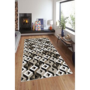 Makinede Yıkanabilir Leke Tutmaz  kahverengi Deko Deri Kaymaz Taban Simetrik Salon Saçaksız Halı A231 200x300 cm