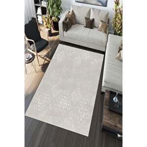 Makinede Yıkanabilir Leke Tutmaz  bej Deko Deri Kaymaz Taban Modern Salon Saçaksız Halı A192