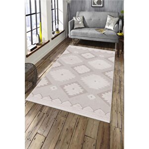 Makinede Yıkanabilir Leke Tutmaz  pudra Deko Deri Kaymaz Taban Etnik Salon Saçaksız Halı A286 200x300 cm