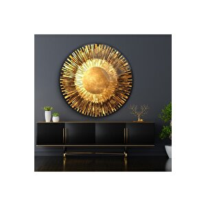Gold Soyut Yuvarlak Cam Tablo | Hediyelik, Dekoratif, Ofis, Mutfak 50x50 cm