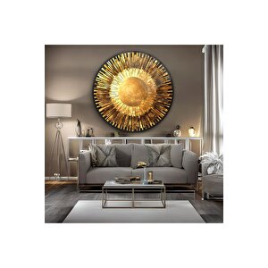 Gold Soyut Yuvarlak Cam Tablo | Hediyelik, Dekoratif, Ofis, Mutfak