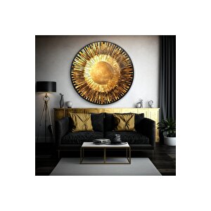 Gold Soyut Yuvarlak Cam Tablo | Hediyelik, Dekoratif, Ofis, Mutfak