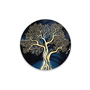 Gold Ağaç Yuvarlak Cam Tablo | Hediyelik, Dekoratif, Ofis, Mutfak 50x50 cm
