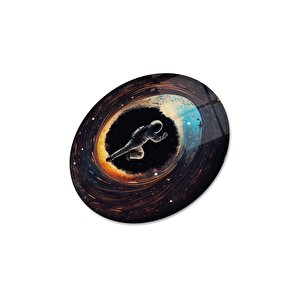 Astronot Yuvarlak Cam Tablo | Hediyelik, Dekoratif, Ofis, Mutfak 30x30 cm