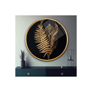 Gold Yapraklar Yuvarlak Cam Tablo | Hediyelik, Dekoratif, Ofis, Mutfak