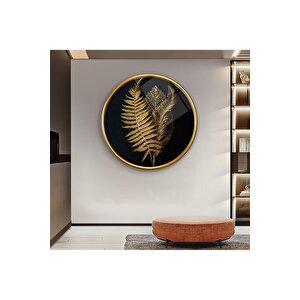 Gold Yapraklar Yuvarlak Cam Tablo | Hediyelik, Dekoratif, Ofis, Mutfak