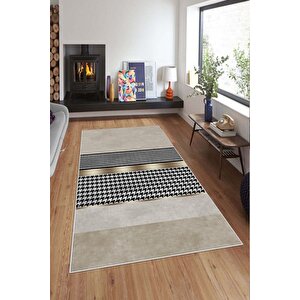 Makinede Yıkanabilir Leke Tutmaz  krem Deko Deri Kaymaz Taban Modern Salon Saçaksız Halı A237 100x200 cm