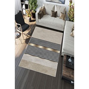 Makinede Yıkanabilir Leke Tutmaz  krem Deko Deri Kaymaz Taban Modern Salon Saçaksız Halı A237