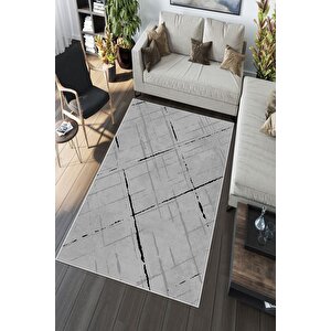 Makinede Yıkanabilir Leke Tutmaz  gri Pvc Deri Kaymaz Taban Modern Salon Saçaksız Halı A166