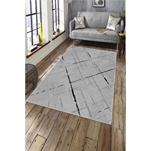 Makinede Yıkanabilir Leke Tutmaz  gri Pvc Deri Kaymaz Taban Modern Salon Saçaksız Halı A166 100x200 cm