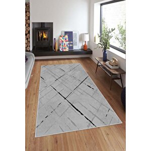 Makinede Yıkanabilir Leke Tutmaz  gri Pvc Deri Kaymaz Taban Modern Salon Saçaksız Halı A166 100x200 cm